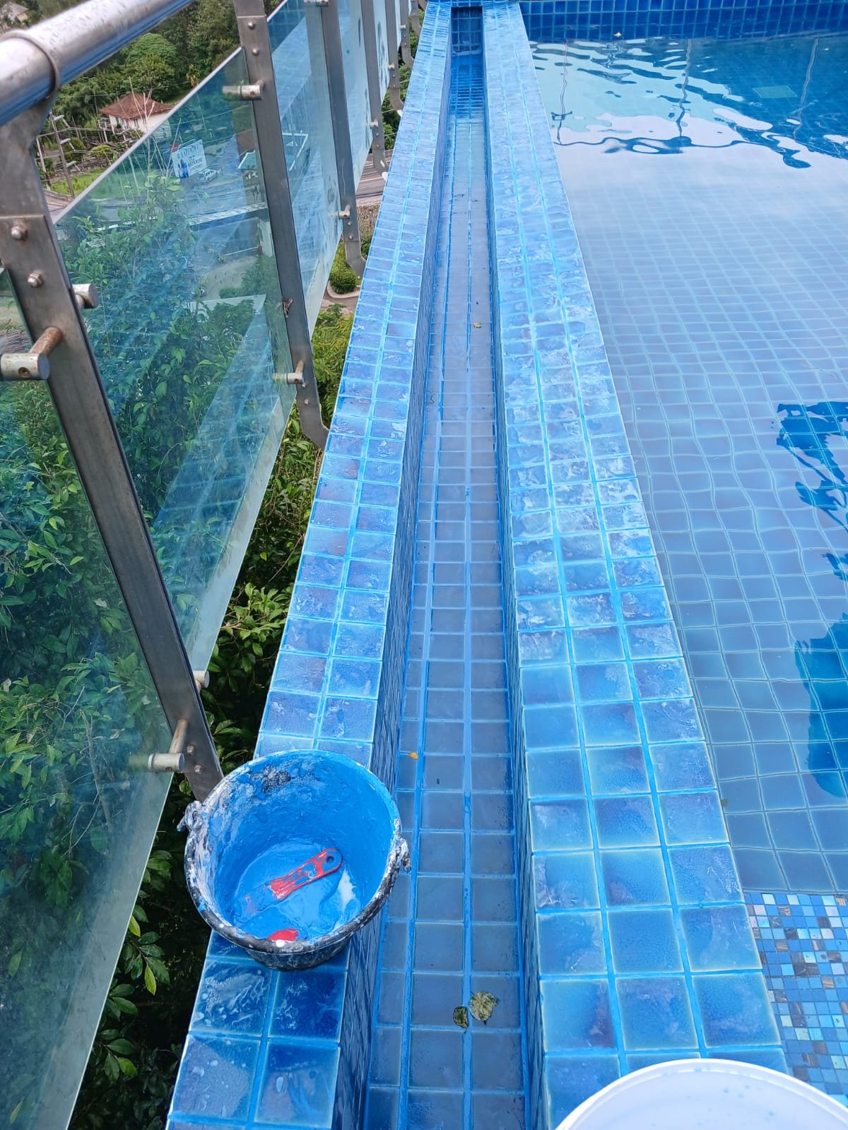Completed swimming pool after crack repair and regrouting in Phuket
